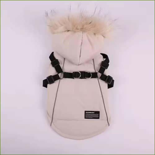 Manteau Imperméable À Capuche Avec Harnais Pour Chien Blanc / S Impermeable