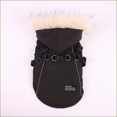 Manteau Imperméable À Capuche Avec Harnais Pour Chien Noir / S Impermeable