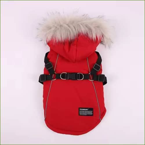 Manteau Imperméable À Capuche Avec Harnais Pour Chien Rouge / S Impermeable