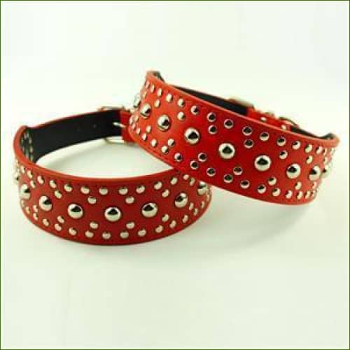 colliers cloutés pour animaux - 5Cm De Large Réglable Rouge / Xs