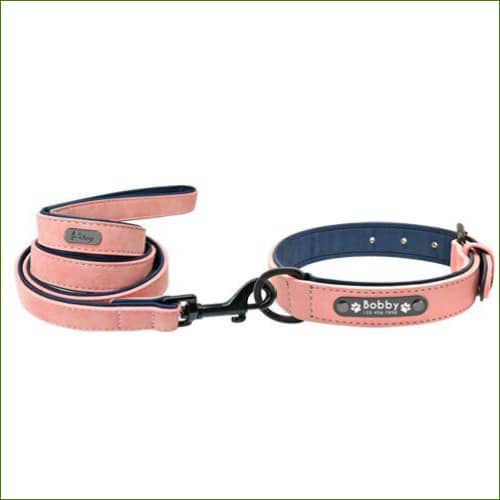 Collier et laisse en cuir MIDOG Rose / M