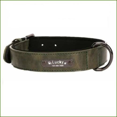 Collier en cuir avec prénom du chien vue de desszus