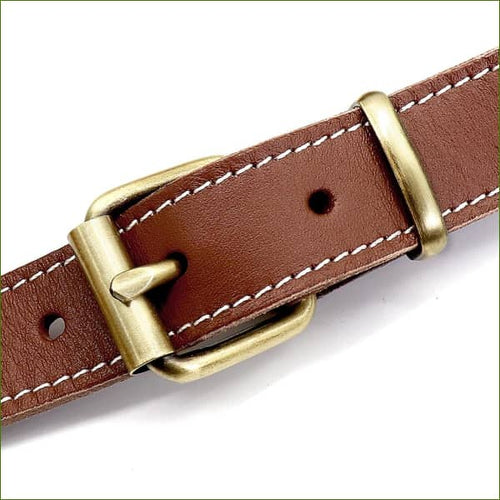 Harnais triple attache - modèle en cuir véritable - détail boucle à ardillon