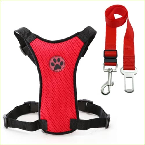 Harnais Véhicule pour animaux de compagnie Avec Laisse De Sécurité Rouge / L