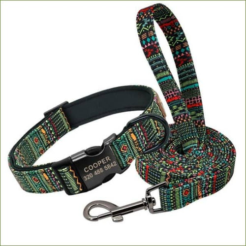 Collier pour chien avec prénom et laisse assortie MIDOG - Ensemble Vert / L-PEPERE SHOP