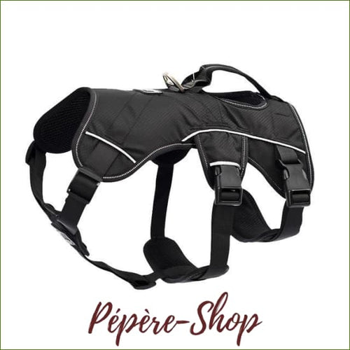 Harnais traction chien - modèle en nylon avec poignée et réfléchissant - Black / S-PEPERE SHOP