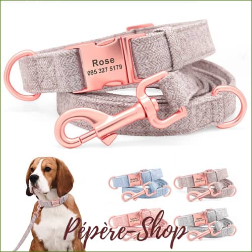 Colliers Pour Chien Gravés En Tissu De Chanvre Avec Laisse Assortie - PEPERE SHOP