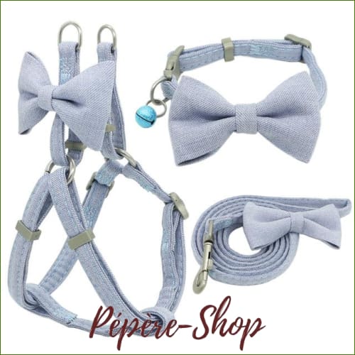 Harnais pour petit chien  , ensemble complet avec sa laisse et son collier assortis - Blue / M-1.5cm-PEPERE SHOP