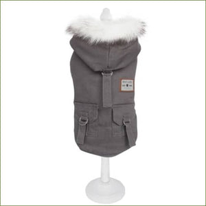 Manteau chaud avec capuche en fourrure pour chiens Gris / L/