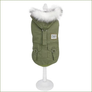 Manteau chaud avec capuche en fourrure pour chiens Vert / 2XL/
