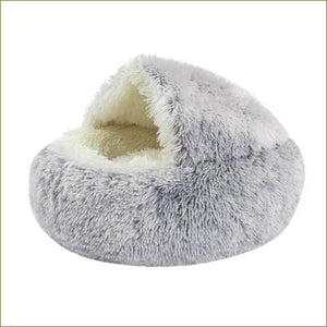 Panier douillet pour chat - rond, semi fermé - en peluche douce Gris / 40cm/